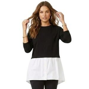 Velvet Heart Boutique Faux Layered Sweatshirt Blouse Black White NWT Size XL